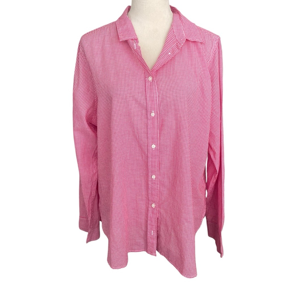 J. Crew Classic Cotton Pink Gingham Button-Up Shirt Top Women Size‎ XL Preppy